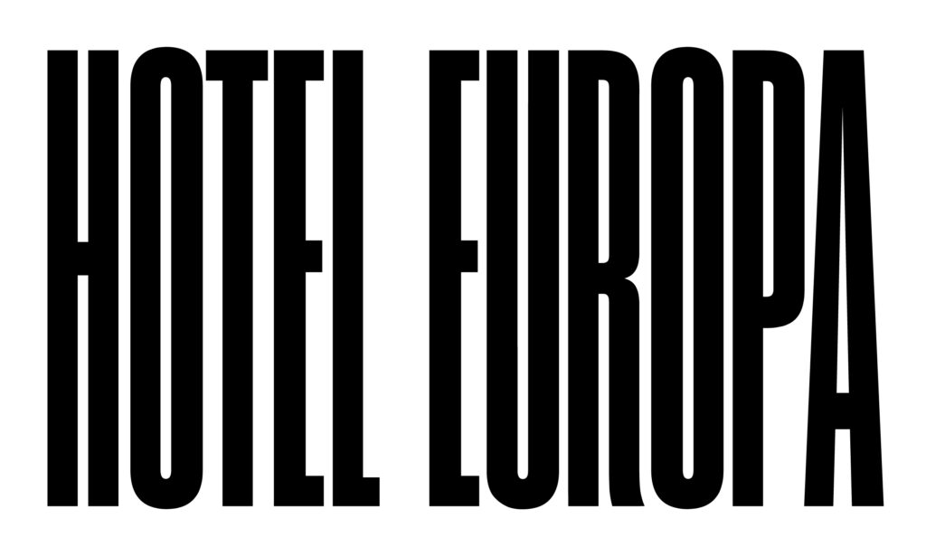 Logo of Hotel Europa in black letters with white background.